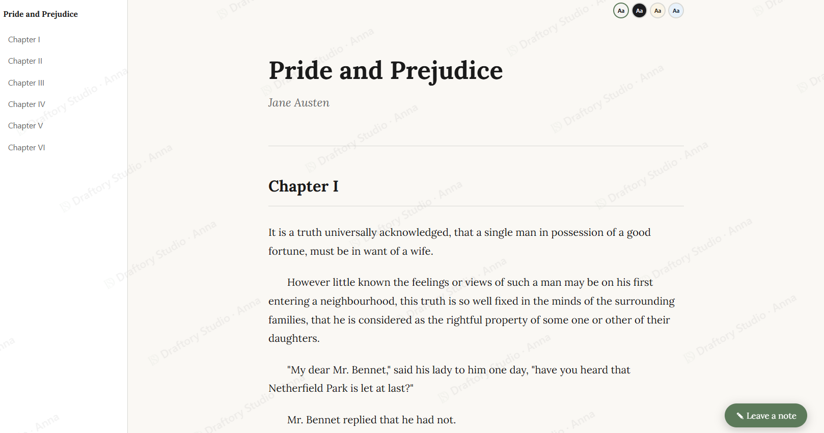 A beta reader's reading view on Draftory Studio