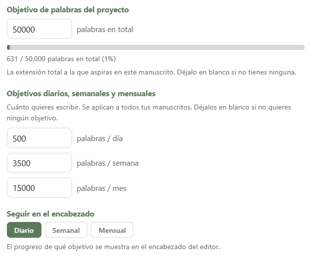 Progreso de meta y contador de racha en el panel
